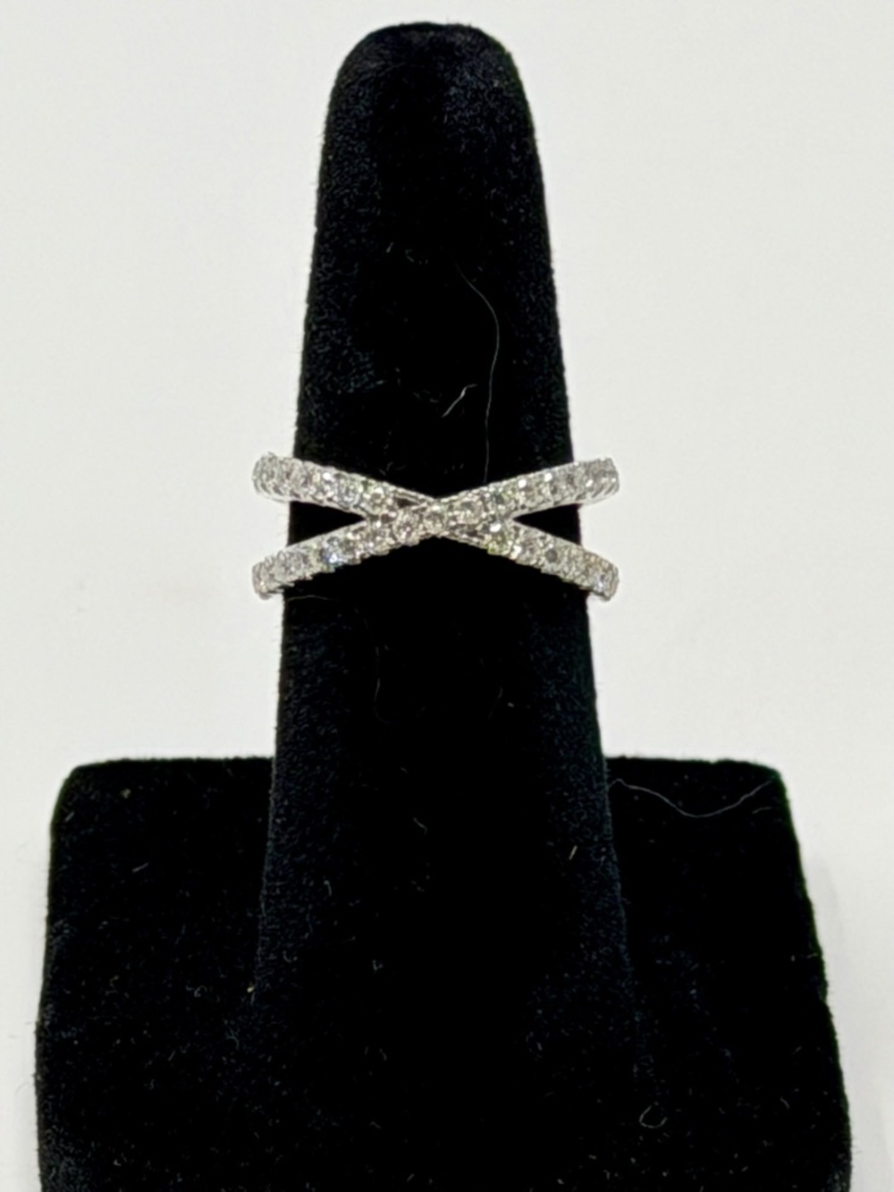 2 tcw Moissanite and Sterling Silver Crisscross Pavé Ring - Size 4